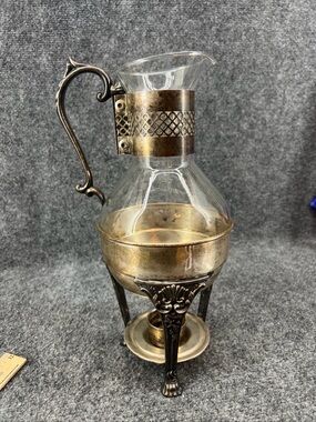 Vintage Silver Plated and Glass Coffee Tea Carafe Pot with Warmer Stand